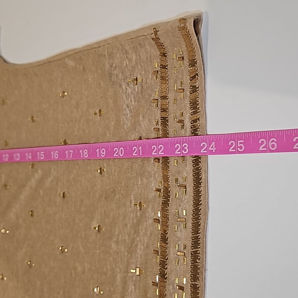 White House Black Market sequins embellish tan top women's size Large - Picture 11 of 12